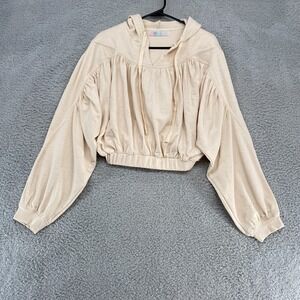 Free People FP Beach Hoodie Womens XS Oversized Dolman Beige Tan Cropped